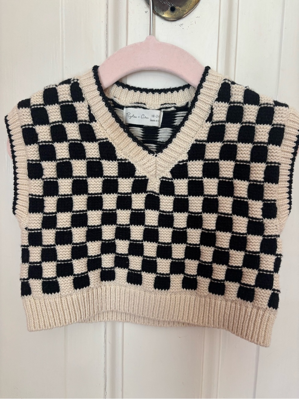 Rylee & Cru Checkered Black White Knit Vest